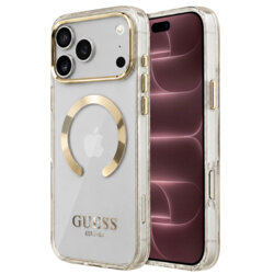 Husa iPhone 18 Pro Max originala Guess Metal Outline MagSafe, auriu, GUHMP18XHTRMD