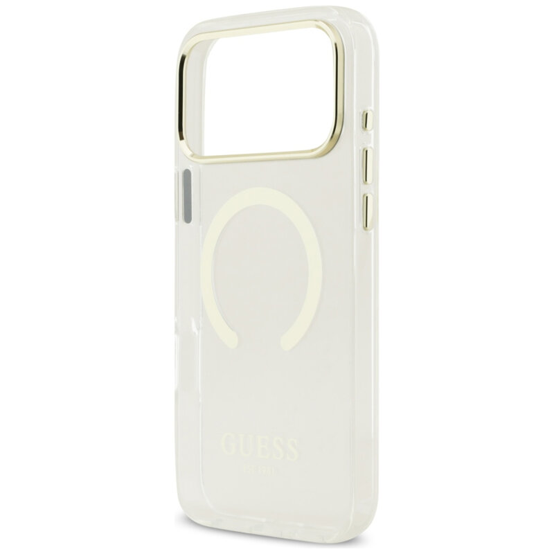 Husa iPhone 17 Pro Max originala Guess Metal Outline MagSafe, auriu, GUHMP18XHTRMD