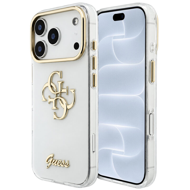 Husa Guess IML 4G Metal Script iPhone 18 Pro, alb, GUHCP18L5HC4MLSH