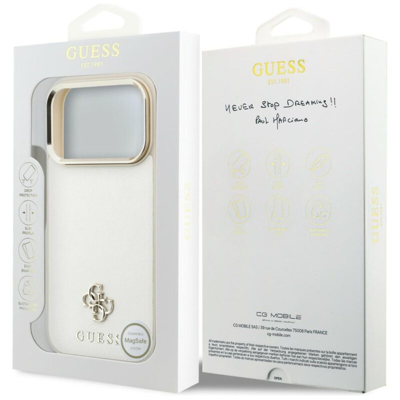 Husa Guess Saffiano Small 4G Classic MagSafe iPhone 17 Pro Max, bej, GUHMP18X6PSA4DME
