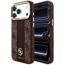 Husa Guess iPhone 17 Pro Leather 4G Stripe Round Classic Logo MagSafe, maro, GUHMP18L6P4G4RCW