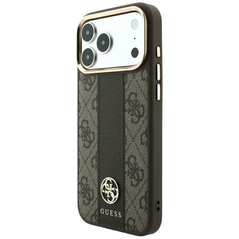 Husa Guess iPhone 17 Pro Leather 4G Stripe Round Classic Logo MagSafe, maro, GUHMP18L6P4G4RCW