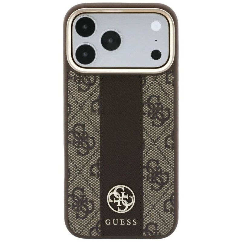 Husa Guess iPhone 17 Pro Leather 4G Stripe Round Classic Logo MagSafe, maro, GUHMP18L6P4G4RCW