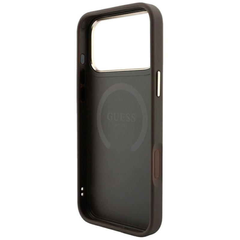 Husa Guess iPhone 17 Pro Leather 4G Stripe Round Classic Logo MagSafe, maro, GUHMP18L6P4G4RCW