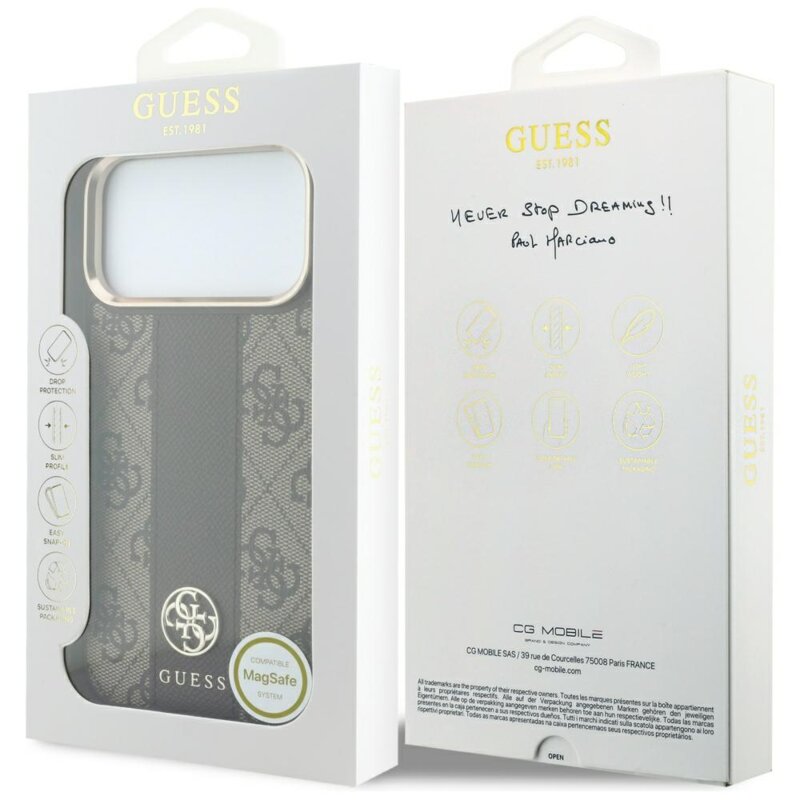 Husa Guess iPhone 17 Pro Leather 4G Stripe Round Classic Logo MagSafe, maro, GUHMP18L6P4G4RCW