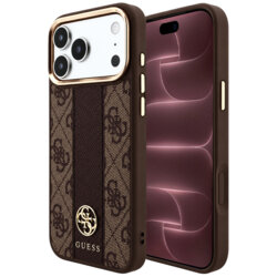 Husa Guess iPhone 18 Pro Max Leather 4G Stripe Round Classic Logo MagSafe, maro, GUHMP18X6P4G4RCW