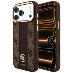 Husa Guess iPhone 17 Pro Max Leather 4G Stripe Round Classic Logo MagSafe, maro, GUHMP18X6P4G4RCW