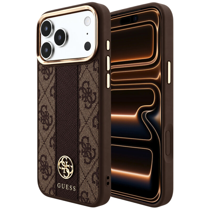 Husa Guess iPhone 17 Pro Max Leather 4G Stripe Round Classic Logo MagSafe, maro, GUHMP18X6P4G4RCW