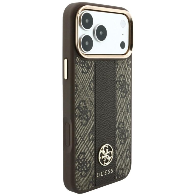 Husa Guess iPhone 17 Pro Max Leather 4G Stripe Round Classic Logo MagSafe, maro, GUHMP18X6P4G4RCW