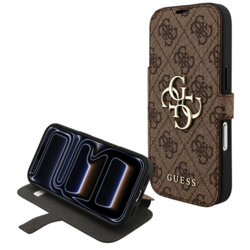 Husa tip carte iPhone 17 Pro Guess Book 4G Metal Logo, maro, GUBKP18L4GMGBR