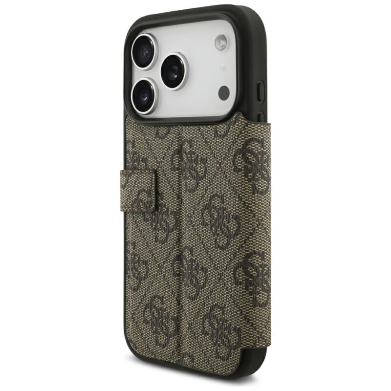 Husa tip carte iPhone 17 Pro Guess Book 4G Metal Logo, maro, GUBKP18L4GMGBR