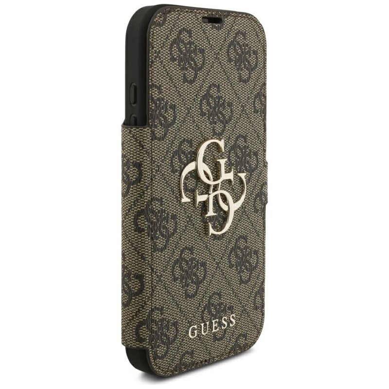 Husa tip carte iPhone 17 Pro Max Guess Book 4G Metal Logo, maro, GUBKP18X4GMGBR