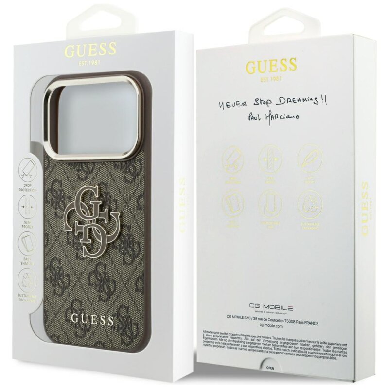 Husa originala Guess iPhone 17 Pro Hardcase 4G Big Resin Logo, maro, GUHCP18L6P4SRMLW