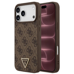 Husa iPhone 18 Pro Max Guess Leather 4G Triangle Strass MagSafe, maro, GUHMP18XP4TDPW
