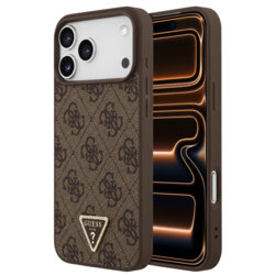 Husa iPhone 17 Pro Max Guess Leather 4G Triangle Strass MagSafe, maro, GUHMP18XP4TDPW