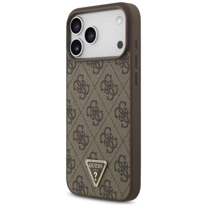 Husa iPhone 17 Pro Max Guess Leather 4G Triangle Strass MagSafe, maro, GUHMP18XP4TDPW