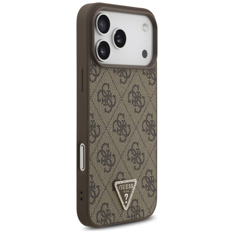 Husa iPhone 17 Pro Max Guess Leather 4G Triangle Strass MagSafe, maro, GUHMP18XP4TDPW