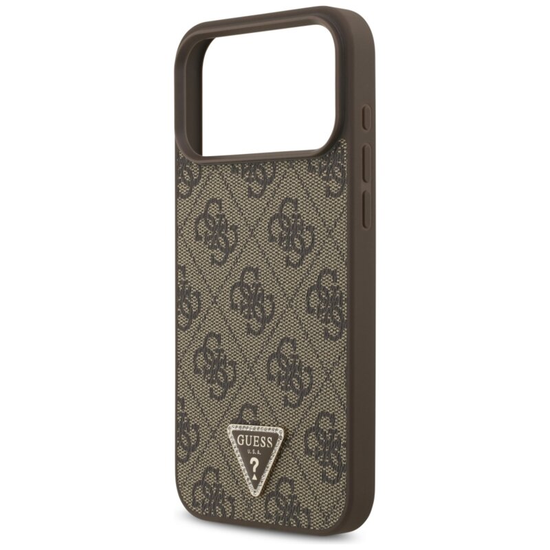 Husa iPhone 17 Pro Max Guess Leather 4G Triangle Strass MagSafe, maro, GUHMP18XP4TDPW