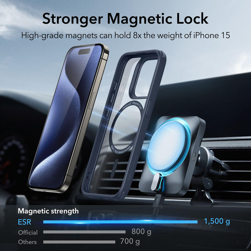 Husa iPhone 15 Pro Max ESR Classic Hybrid HaloLock, bleumarin/transparenta