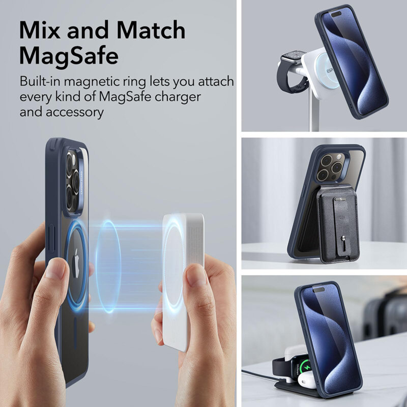 Husa iPhone 15 Pro Max ESR Classic Hybrid HaloLock, bleumarin/transparenta