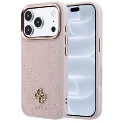 Husa iPhone 18 Pro Guess Leather Stripe Peony 4G MagSafe, roz, GUHMP18X6PGSU4EP