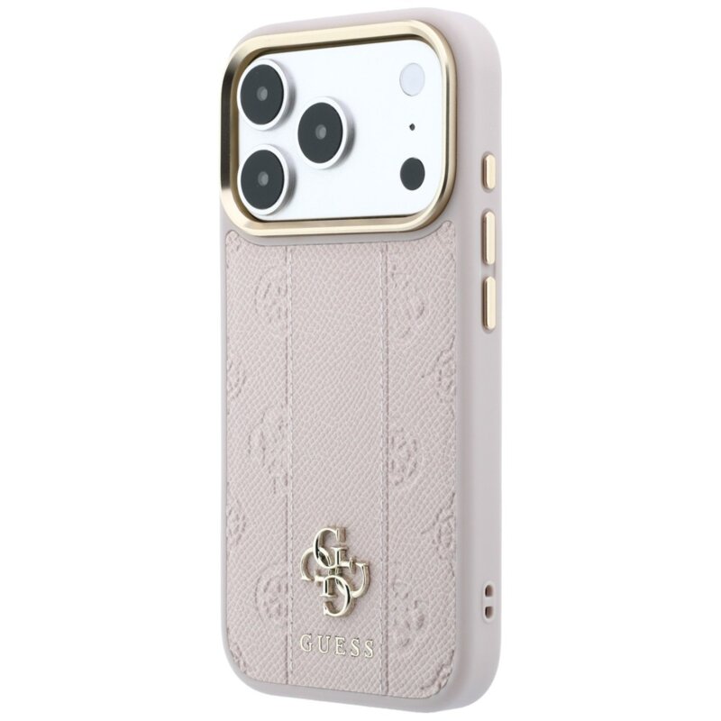 Husa iPhone 17 Pro Guess Leather Stripe Peony 4G MagSafe, roz, GUHMP18X6PGSU4EP