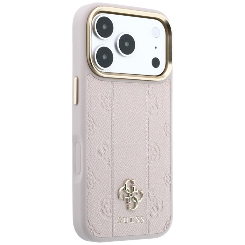 Husa iPhone 17 Pro Guess Leather Stripe Peony 4G MagSafe, roz, GUHMP18X6PGSU4EP