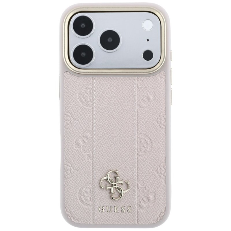 Husa iPhone 17 Pro Guess Leather Stripe Peony 4G MagSafe, roz, GUHMP18X6PGSU4EP