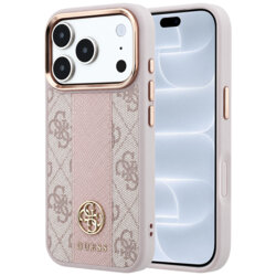 Husa Guess iPhone 18 Pro Leather 4G Stripe Round Classic Logo MagSafe, roz, GUHMP18L6P4G4RCP