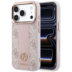 Husa Guess iPhone 17 Pro Leather 4G Stripe Round Classic Logo MagSafe, roz, GUHMP18L6P4G4RCP