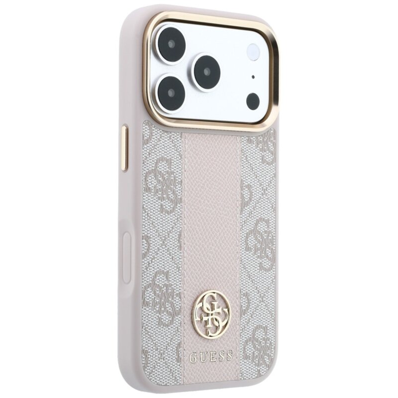 Husa Guess iPhone 17 Pro Leather 4G Stripe Round Classic Logo MagSafe, roz, GUHMP18L6P4G4RCP
