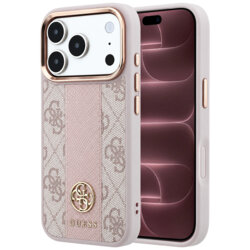 Husa Guess iPhone 18 Pro Max Leather 4G Stripe Round Classic Logo MagSafe, roz, GUHMP18X6P4G4RCP