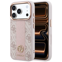 Husa Guess iPhone 17 Pro Max Leather 4G Stripe Round Classic Logo MagSafe, roz, GUHMP18X6P4G4RCP