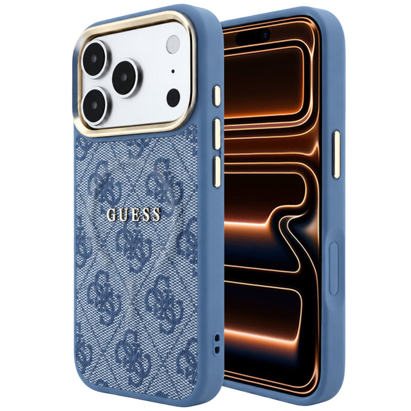 Husa Guess iPhone 17 Pro Max 4G Embossed Classic MagSafe, albastru, GUHMP18XP4MSEGCB