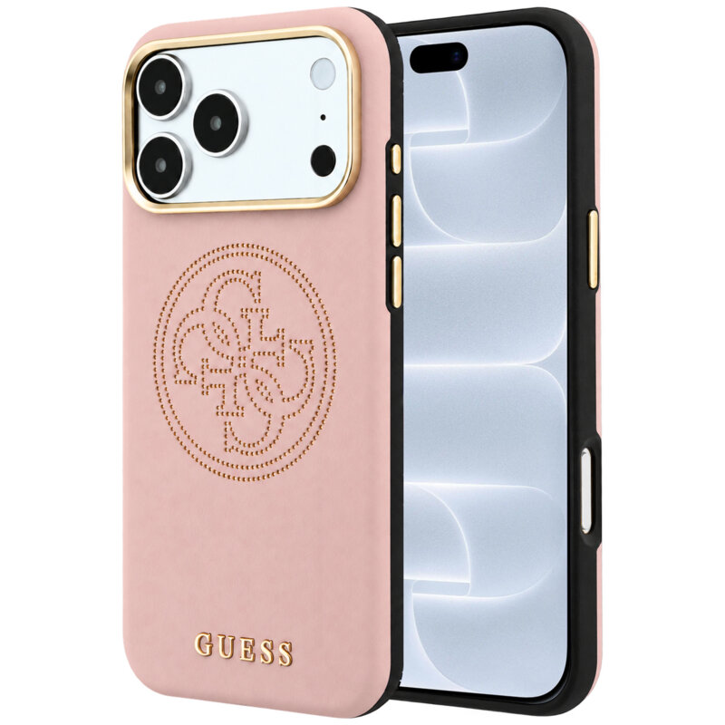 Husa iPhone 18 Pro Guess Leather Perforated 4G MagSafe, roz, GUHMP18L6PS4SRGP
