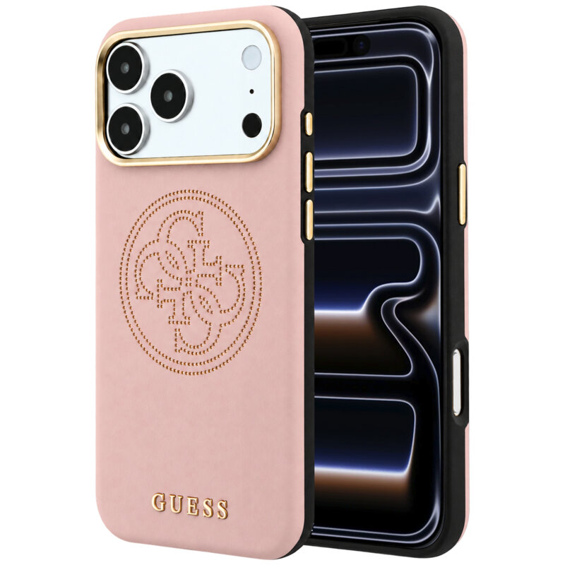 Husa iPhone 17 Pro Guess Leather Perforated 4G MagSafe, roz, GUHMP18L6PS4SRGP