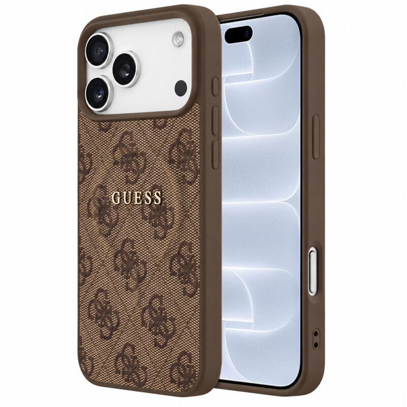 Husa Guess iPhone 18 Pro 4G Embossed Ring Classic Logo MagSafe, maro, GUHMP18LP4MSEGW