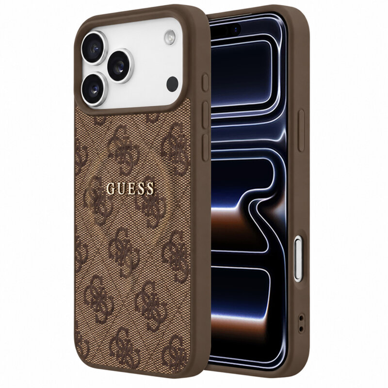 Husa Guess iPhone 17 Pro 4G Embossed Ring Classic Logo MagSafe, maro, GUHMP18LP4MSEGW