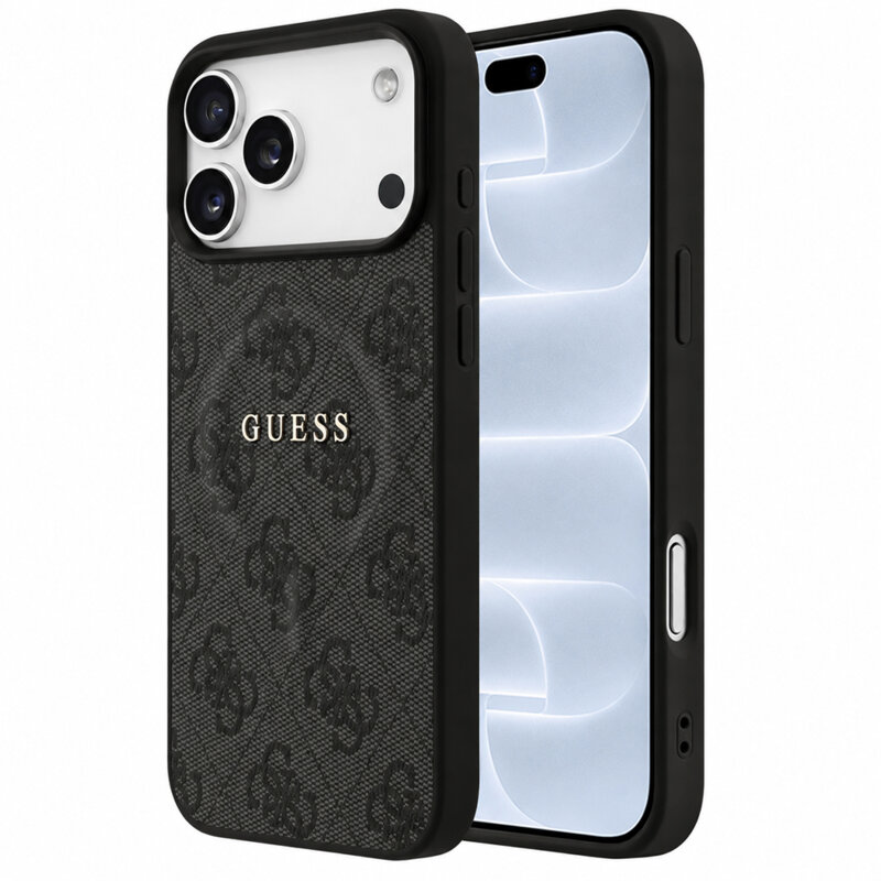 Husa Guess iPhone 18 Pro 4G Embossed Ring Classic Logo MagSafe, negru, GUHMP18LP4MSEGK