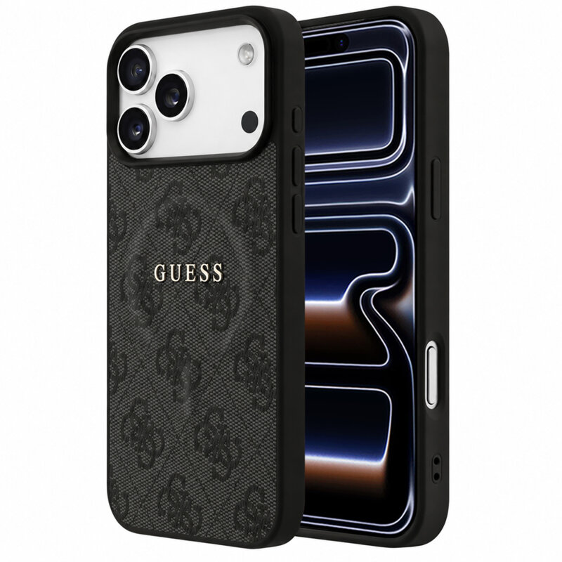 Husa Guess iPhone 17 Pro 4G Embossed Ring Classic Logo MagSafe, negru, GUHMP18LP4MSEGK