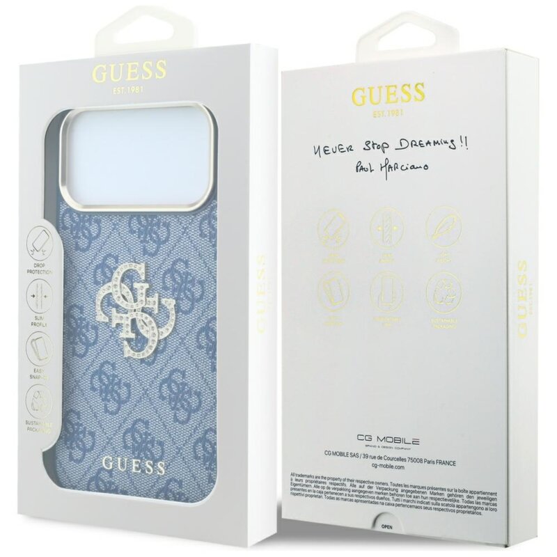 Husa originala Guess iPhone 17 Pro Hardcase 4G Big Strass Logo, albastru, GUHCP18L6P4DSMLB