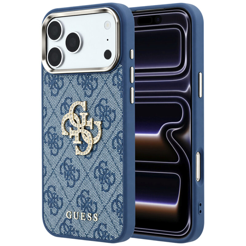 Husa originala Guess iPhone 17 Pro Hardcase 4G Big Strass Logo, albastru, GUHCP18L6P4DSMLB