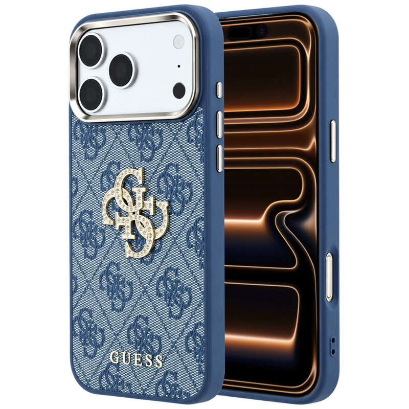 Husa originala Guess iPhone 17 Pro Max Hardcase 4G Big Strass Logo, albastru, GUHCP18X6P4DSMLB