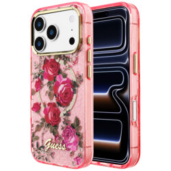 Husa iPhone 17 Pro originala Guess IML Glitter Blossom Roses MagSafe, roz, GUHMP18L6HTBGSLP