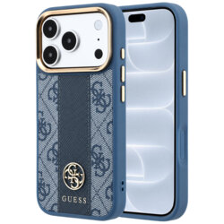 Husa Guess iPhone 18 Pro Leather 4G Stripe Round Classic Logo MagSafe, albastru, GUHMP18L6P4G4RCB