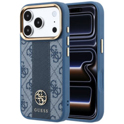 Husa Guess iPhone 17 Pro Leather 4G Stripe Round Classic Logo MagSafe, albastru, GUHMP18L6P4G4RCB