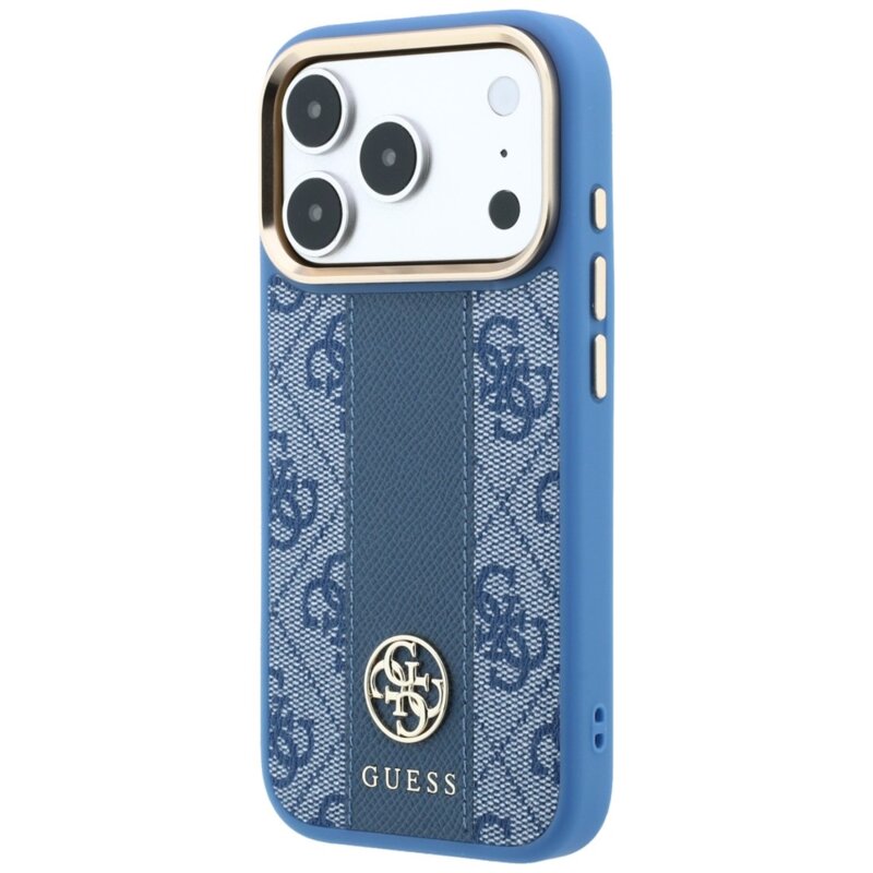 Husa Guess iPhone 17 Pro Leather 4G Stripe Round Classic Logo MagSafe, albastru, GUHMP18L6P4G4RCB