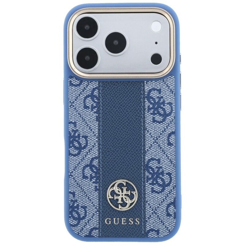 Husa Guess iPhone 17 Pro Leather 4G Stripe Round Classic Logo MagSafe, albastru, GUHMP18L6P4G4RCB