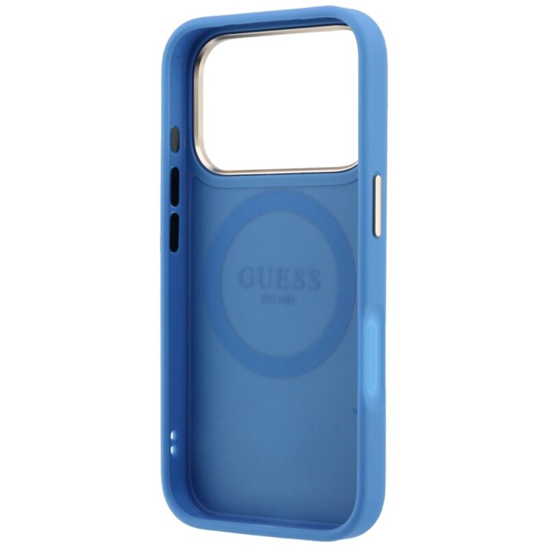 Husa Guess iPhone 17 Pro Leather 4G Stripe Round Classic Logo MagSafe, albastru, GUHMP18L6P4G4RCB