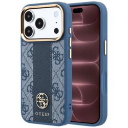 Husa Guess iPhone 18 Pro Max Leather 4G Stripe Round Classic Logo MagSafe, albastru, GUHMP18X6P4G4RCB